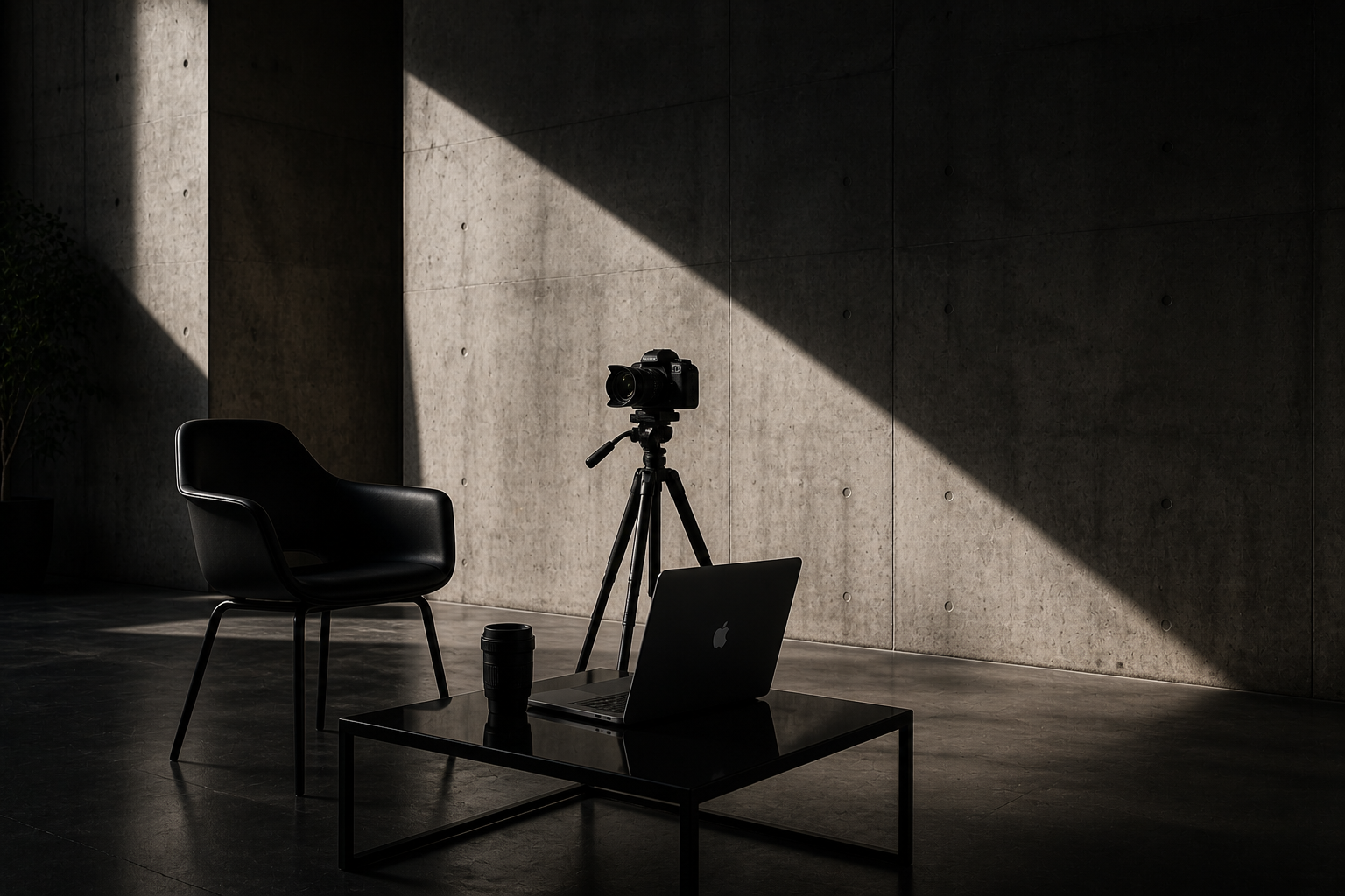 Creative studio setup with camera and tripod